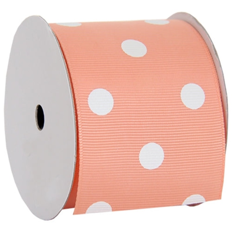 Grosgrain Dots Ribbon 2 1/4″ – 5 Yards – Peach