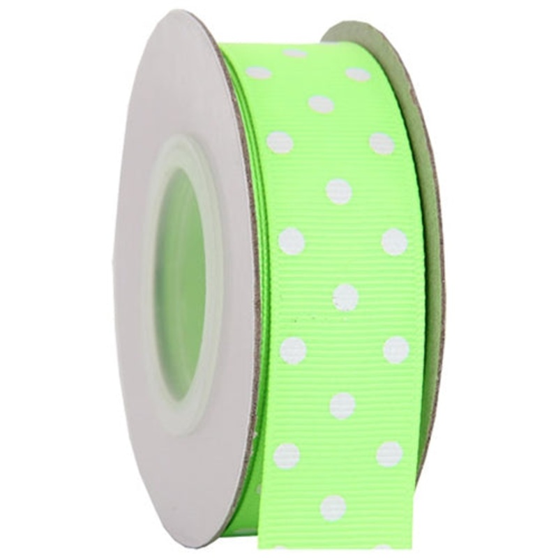 Grosgrain Dots Ribbon 7/8″ – 10 Yards – Neon Green