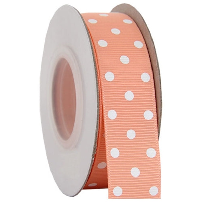 Grosgrain Dots Ribbon 7/8″ – 10 Yards – Peach