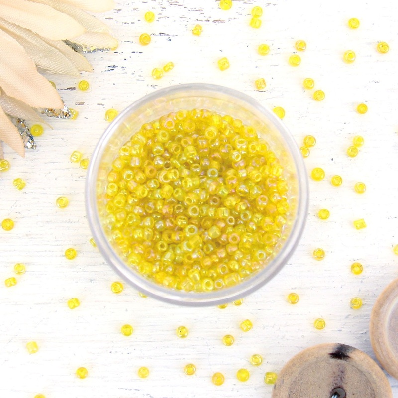 Yellow Glass Seed Beads, Size 12, Round