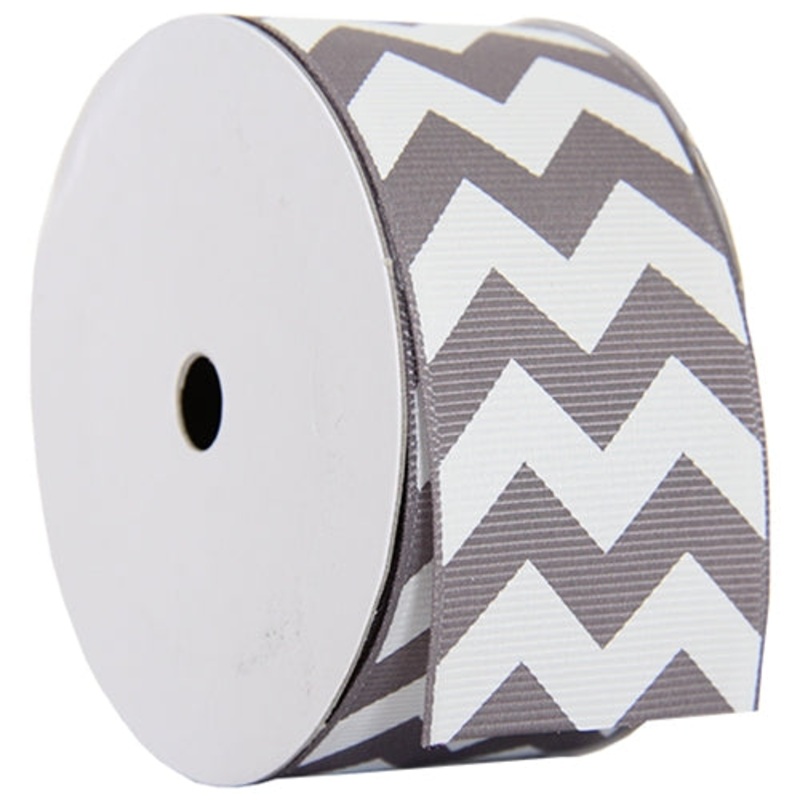 Grosgrain Chevron Ribbon 1 1/2″ – 5 Yards – Grey