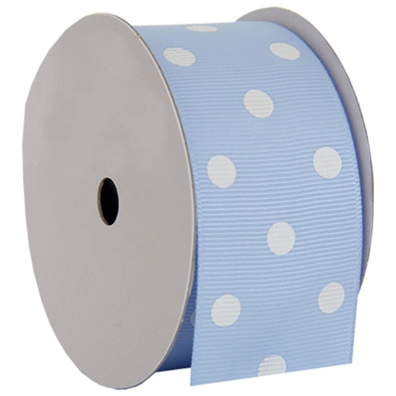 Grosgrain Dots Ribbon 1 1/2″ – 5 Yards – Baby Blue
