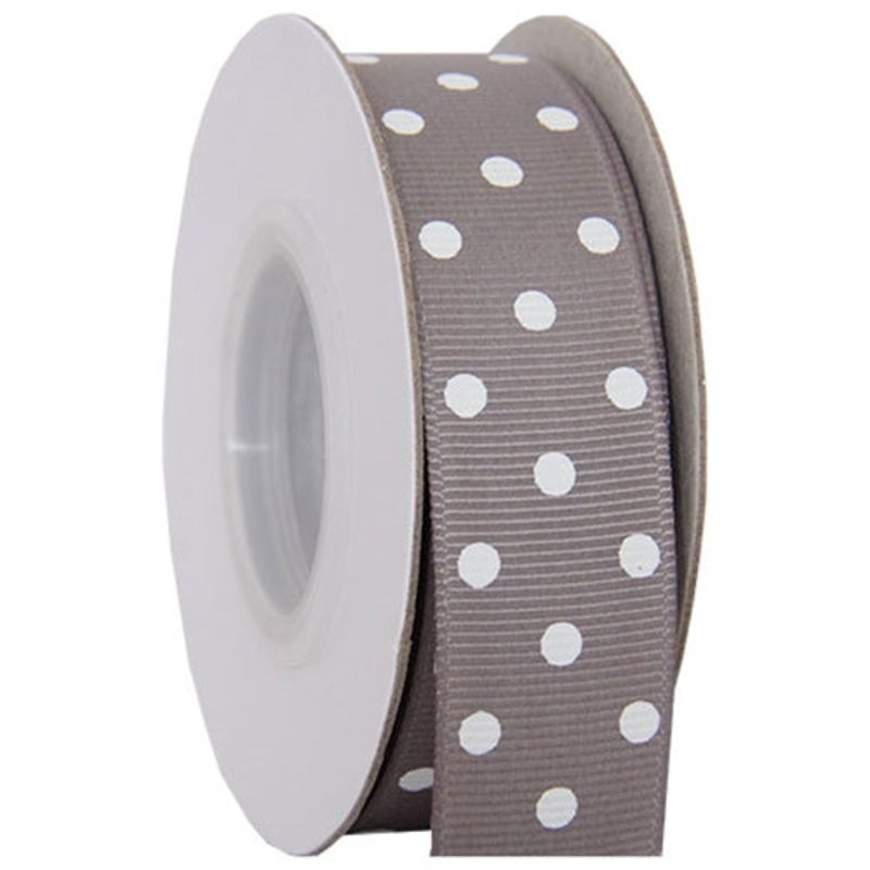 Grosgrain Dots Ribbon 7/8″ – 10 Yards – Grey
