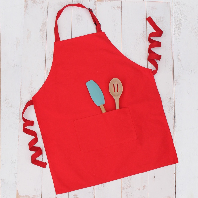 Red Canvas 100% Cotton Adjustable Apron Bib with Twin Pockets