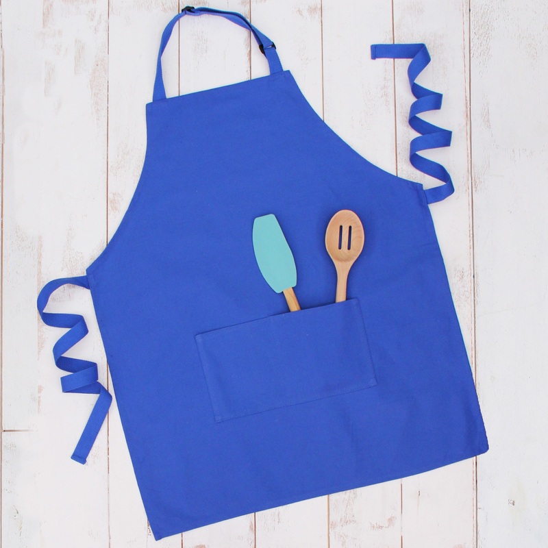 Royal Blue Canvas 100% Cotton Adjustable Apron Bib with Twin Pockets