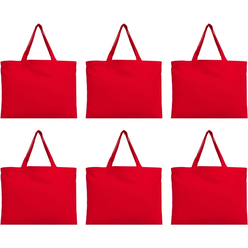 Six Pack of Canvas Totes – Red – 100% Cotton – 12×16