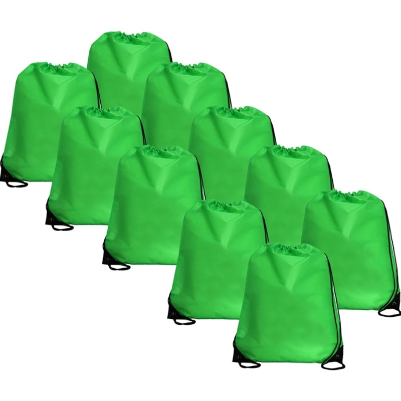 10 Drawstring Tote Bags – Lime Green