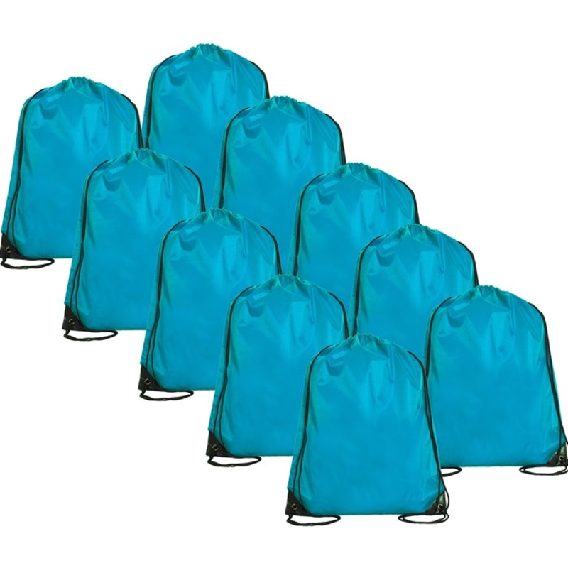 10 Drawstring Tote Bags – Aqua