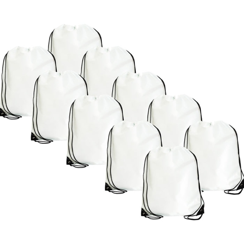 10 Drawstring Tote Bags – White