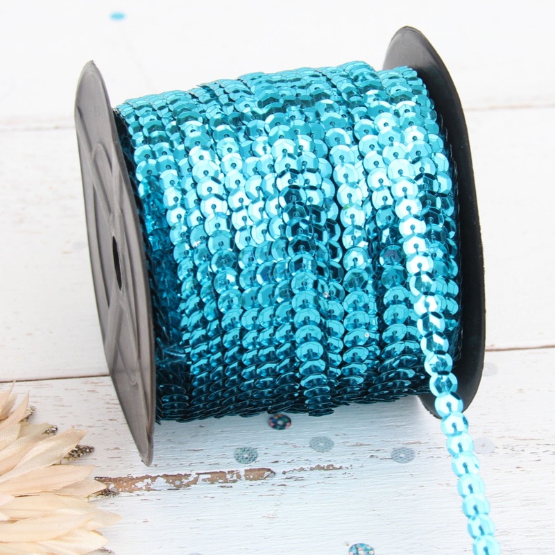 6MM Sequin String 80YD Roll – Aqua Flat Metallic