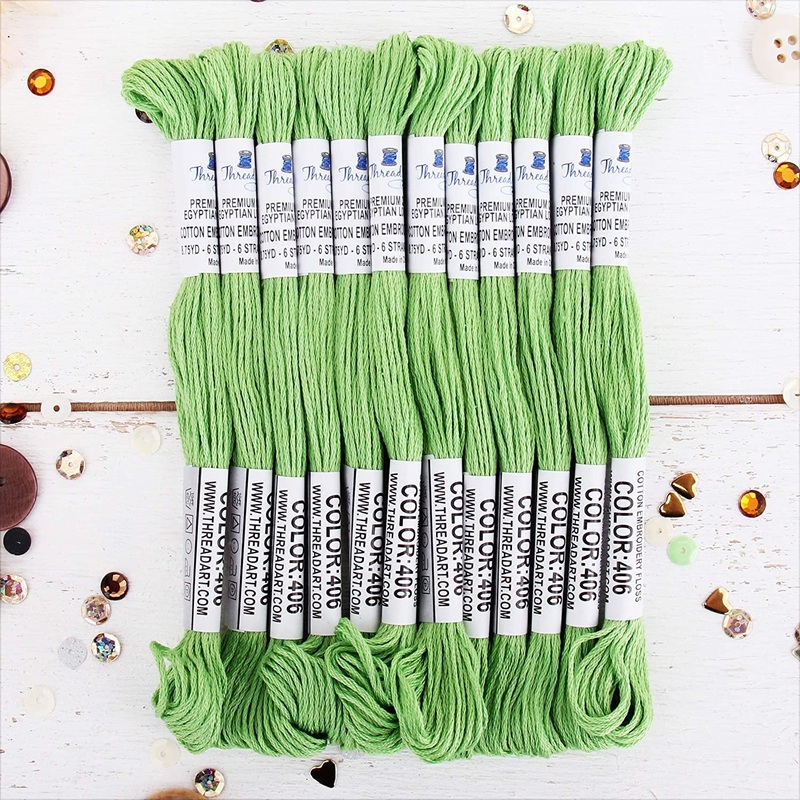 Bright Green Premium Cotton Embroidery Floss – Box of 12 – Six Strand Thread – No. 406