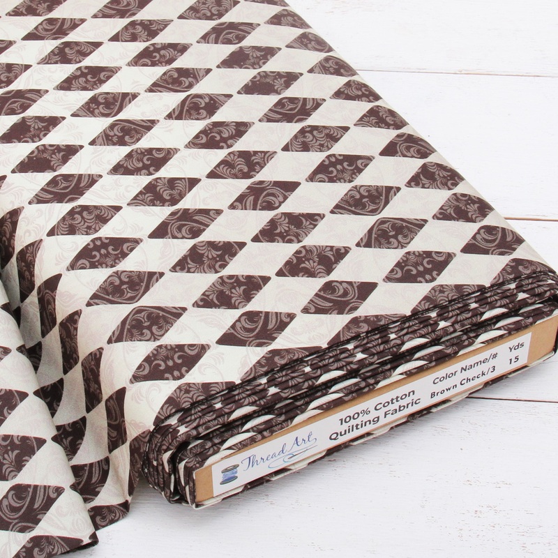 Premium Cotton Quilting Fabric Sold By The Yard – Patterned Check Brown 3