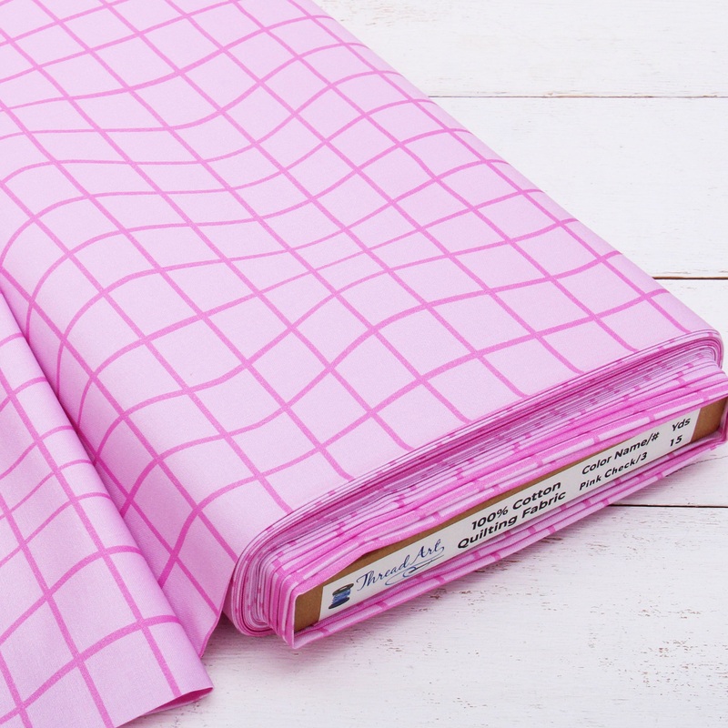 Premium Cotton Quilting Fabric Sold By The Yard – Patterned Check Pink 3