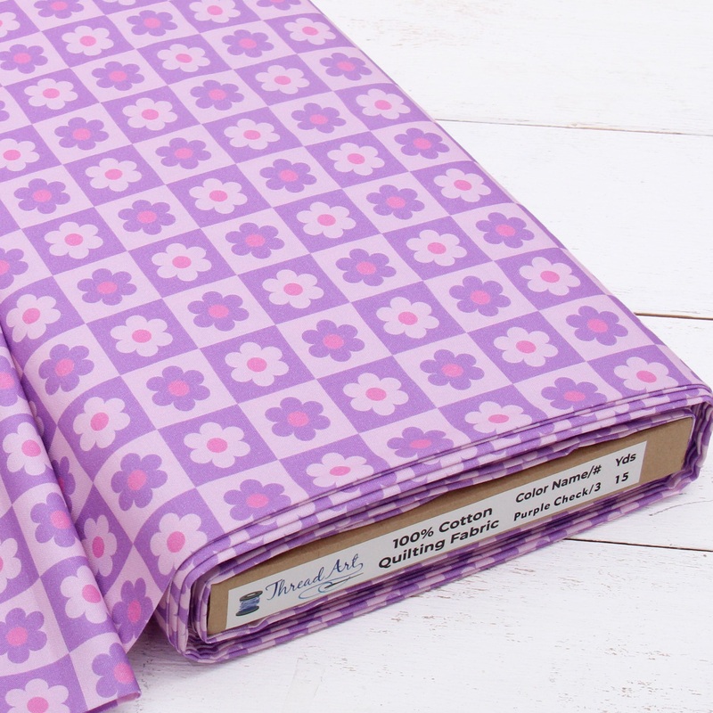 Premium Cotton Quilting Fabric Sold By The Yard – Patterned Check Purple 3