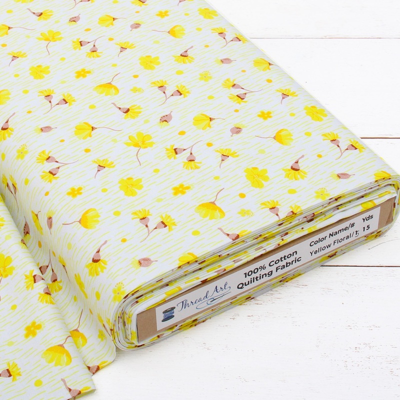 Premium Cotton Quilting Fabric Sold By The Yard – Patterned Floral Yellow 5