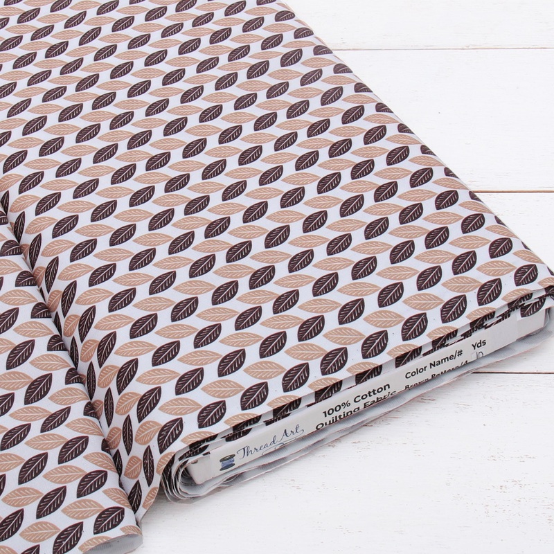 Premium Cotton Quilting Fabric Sold By The Yard – Patterned Leaf Brown 4