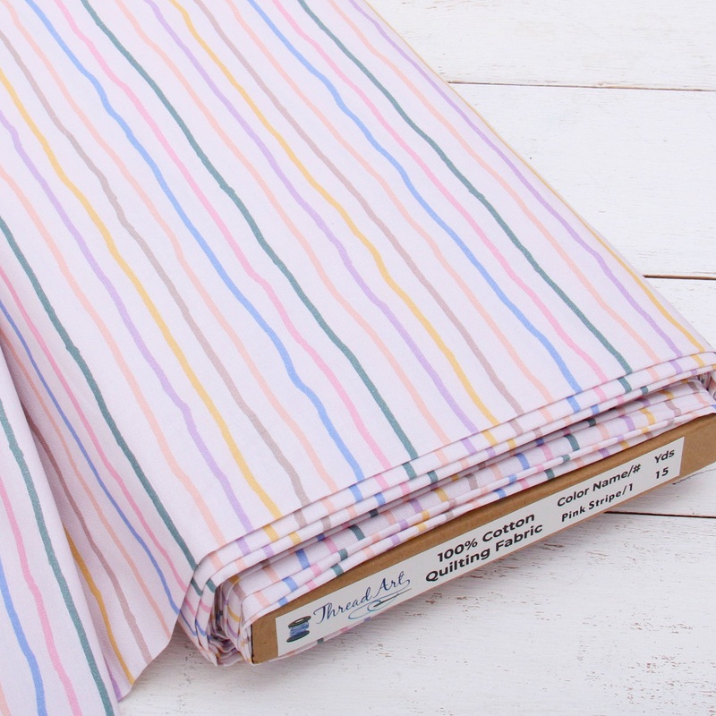 Premium Cotton Quilting Fabric Sold By The Yard – Patterned Pink Stripe 1