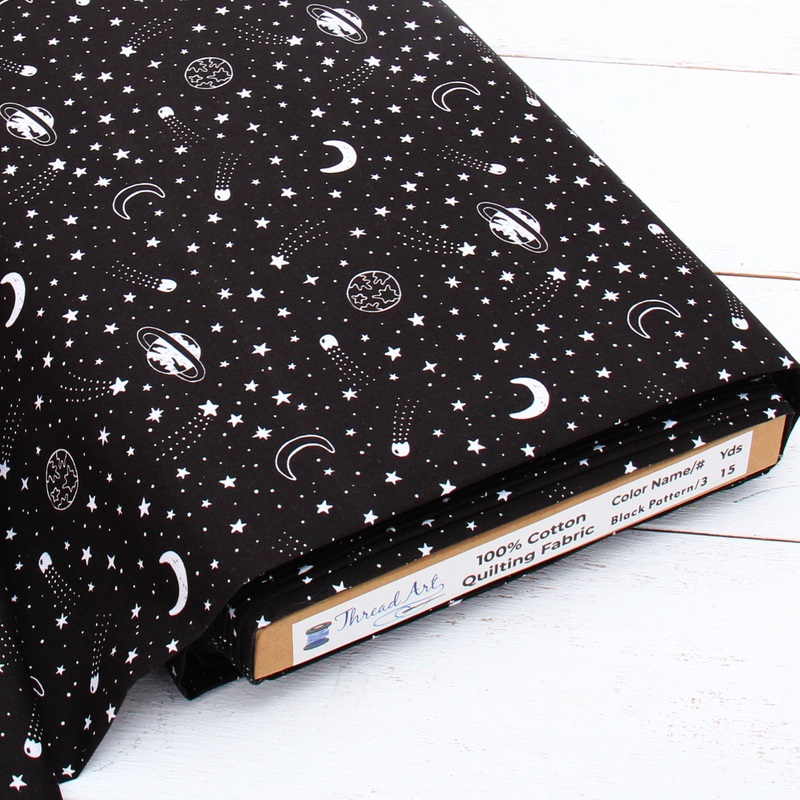 Premium Cotton Quilting Fabric Sold By The Yard – Patterned Space Black & White 3