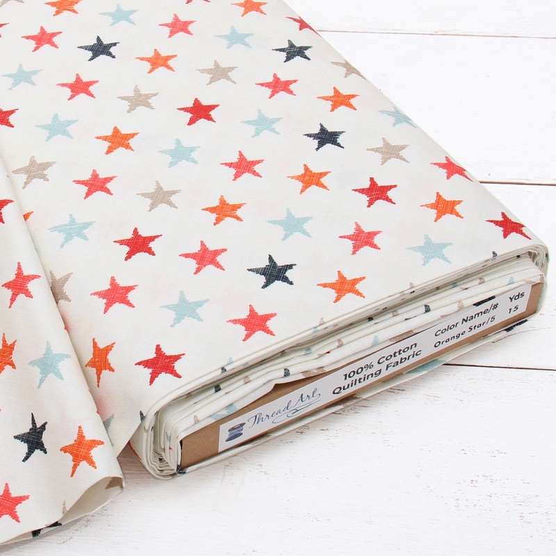 Premium Cotton Quilting Fabric Sold By The Yard – Patterned Star Orange 5