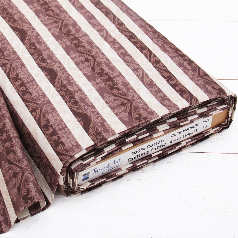 Premium Cotton Quilting Fabric Sold By The Yard – Patterned Stripe Brown 1