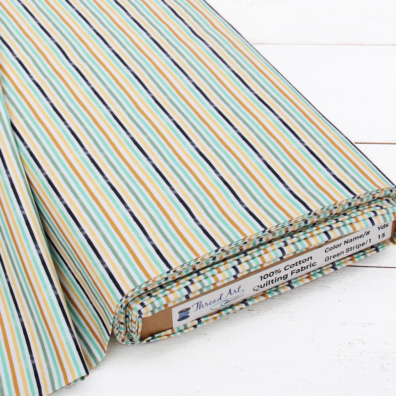 Premium Cotton Quilting Fabric Sold By The Yard – Patterned Stripe Green 1