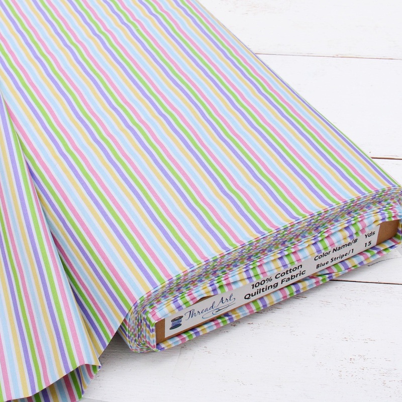 Premium Cotton Quilting Fabric Sold By The Yard – Patterned Stripe Lt. Blue 1