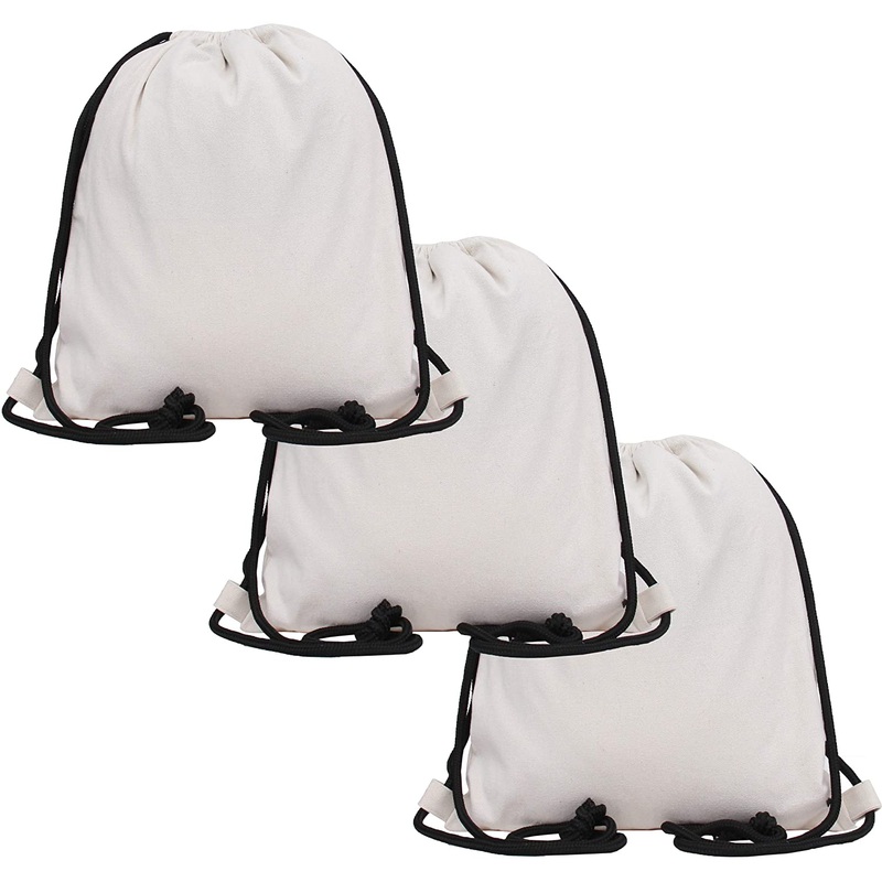 Set of 3 Cotton Drawstring Tote Bag – Natural