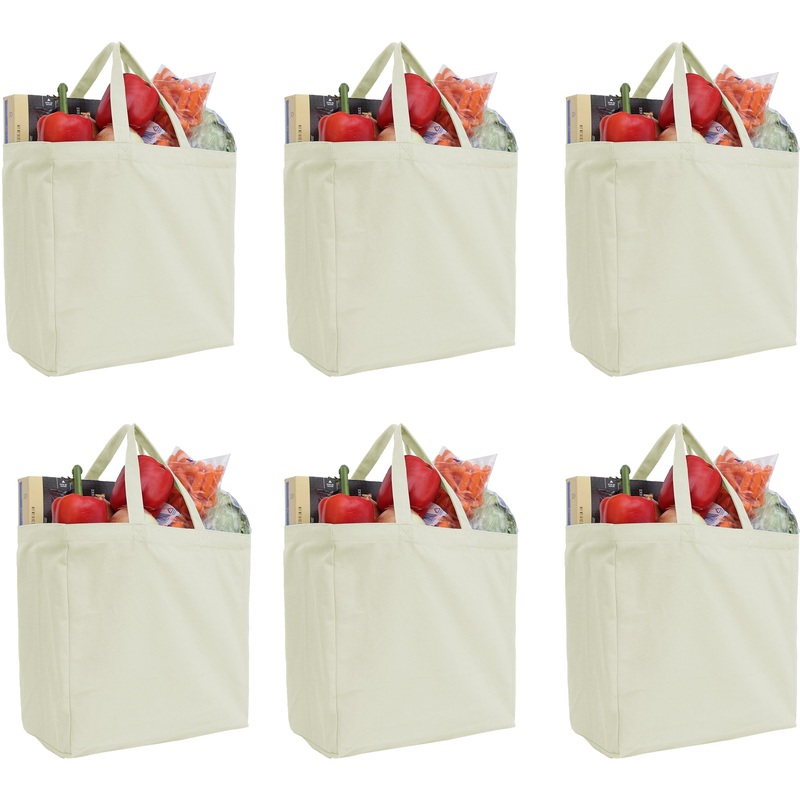 Six Pack of Canvas Totes – Natural – 100% Cotton – 14x14x7.5