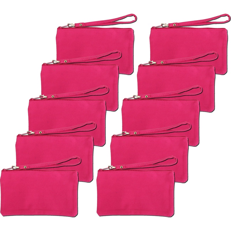 Ten Pack of Cotton Canvas Small Wristlet Bags – Pink