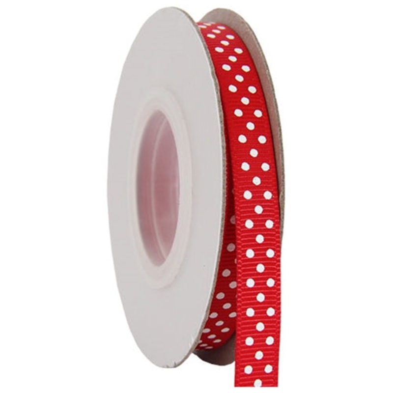 Grosgrain Dots Ribbon 3/8″ – 10 Yards – Red