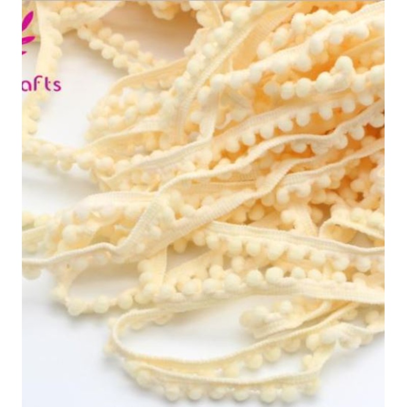 Mini Pom Pom Fringe – Beige