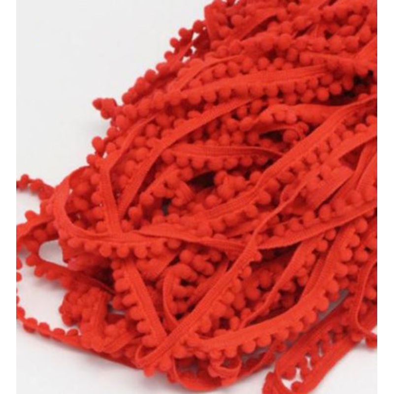 Mini Pom Pom Fringe – Red
