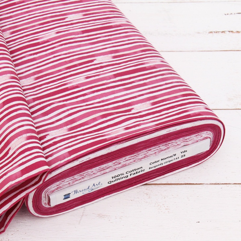 Premium Cotton Quilting Fabric Sold By The Yard – Vintage Threads Collection – Burgundy Stripe
