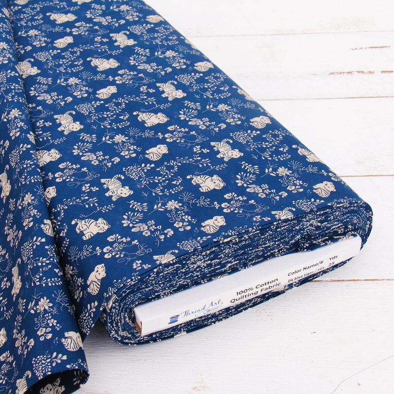 Premium Cotton Quilting Fabric Sold By The Yard – Vintage Threads Collection – Dark Blue Tiger