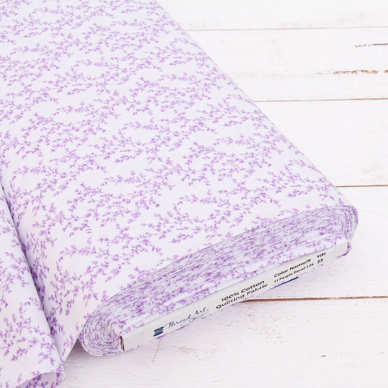 Premium Cotton Quilting Fabric Sold By The Yard – Vintage Threads Collection – Light Purple Floral