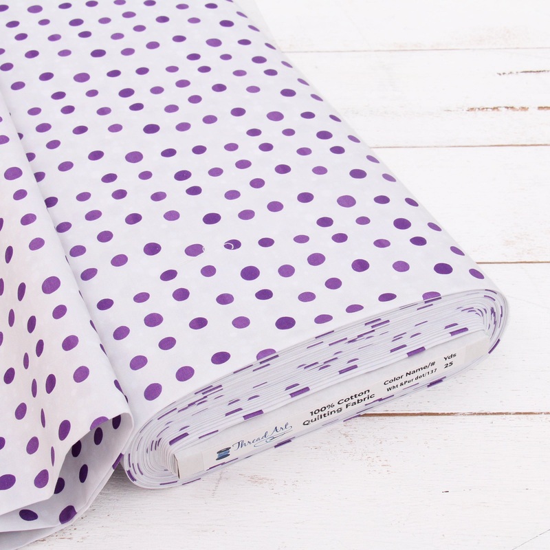 Premium Cotton Quilting Fabric Sold By The Yard – Vintage Threads Collection – White Purple Dot