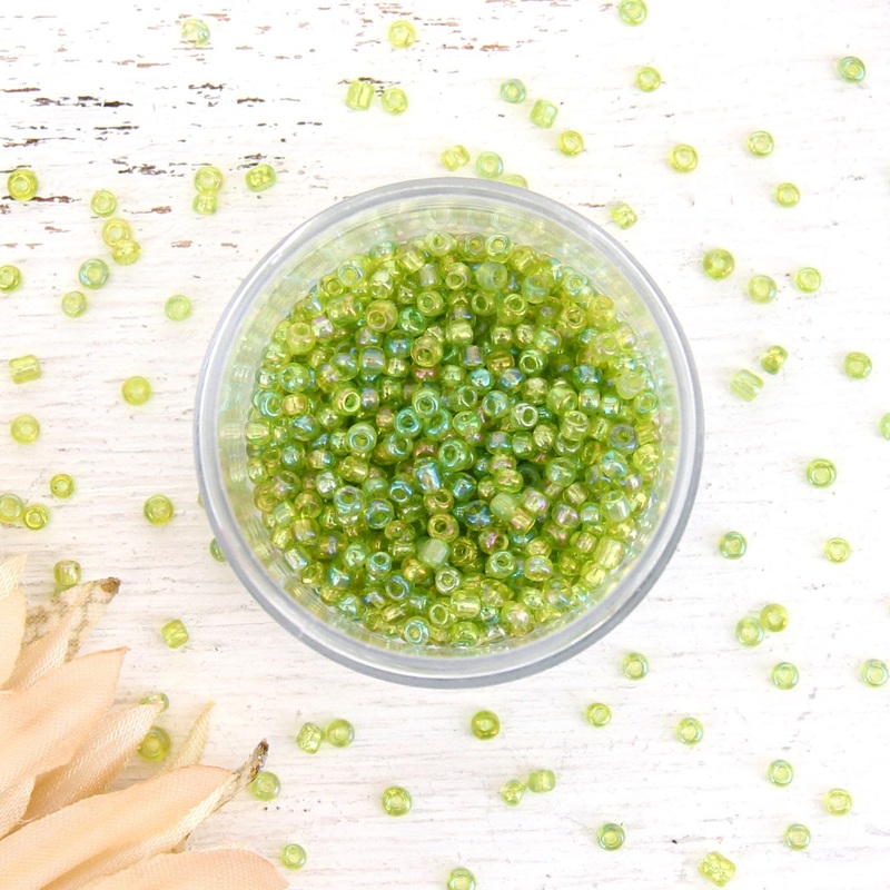 Spring Green Glass Seed Beads, Size 12, Round