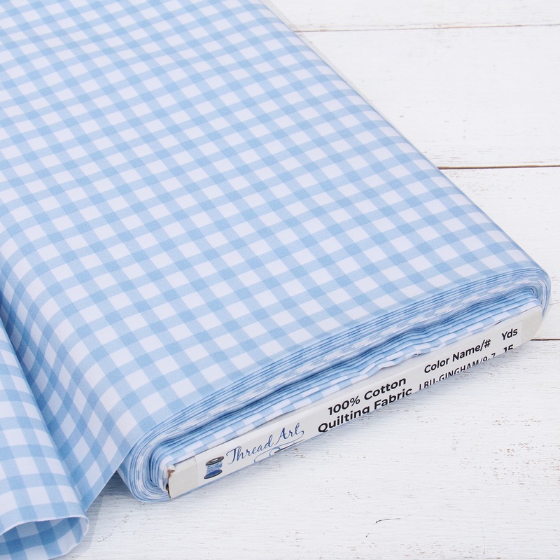 Premium Cotton Quilting Fabric Sold By The Yard – Spring Picnic Collection – Gingham Light Blue