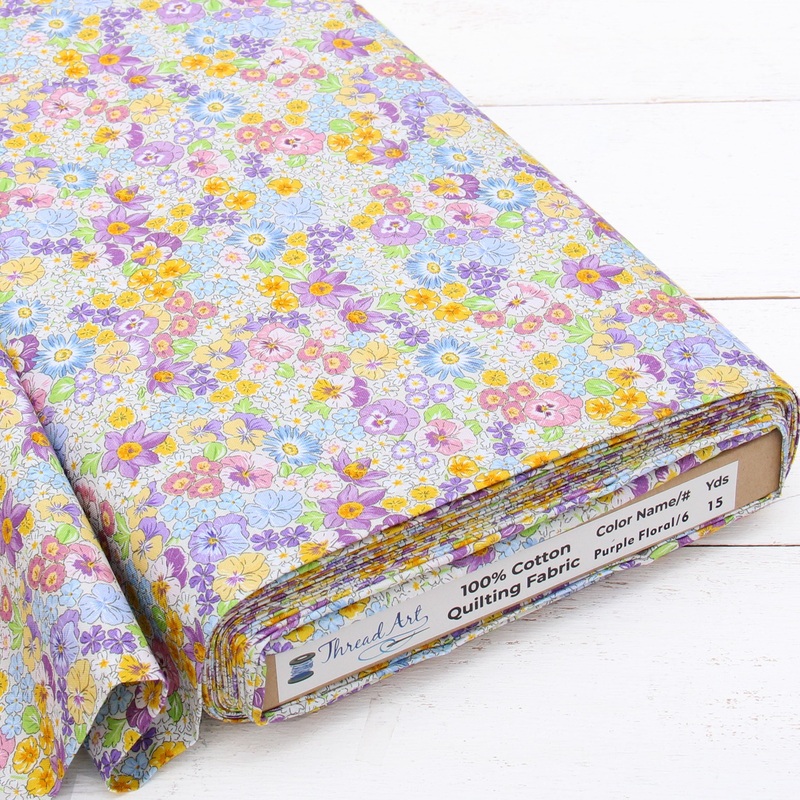 Premium Cotton Quilting Fabric Sold By The Yard – Spring Picnic Collection -Patterned Floral Purple 6