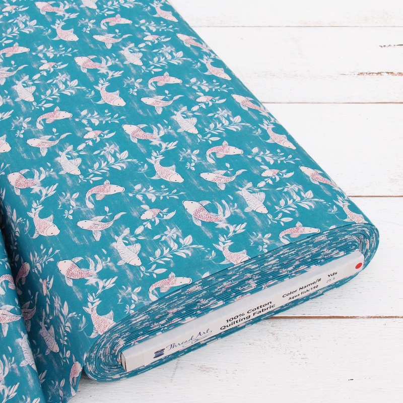 Premium Cotton Quilting Fabric Sold By The Yard – Vintage Threads Collection – Aqua Fish