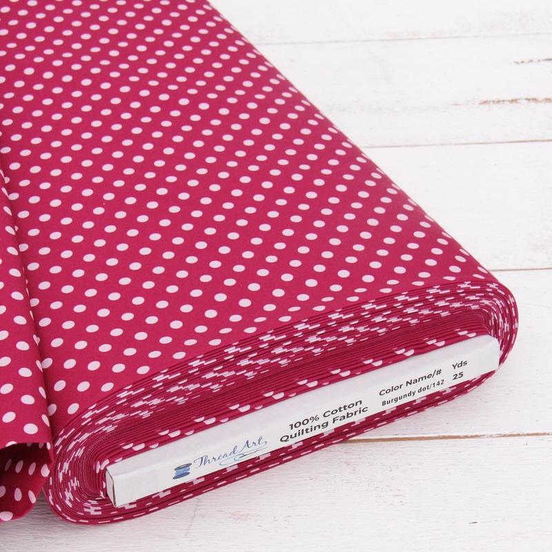 Premium Cotton Quilting Fabric Sold By The Yard – Vintage Threads Collection – Burgundy Dots