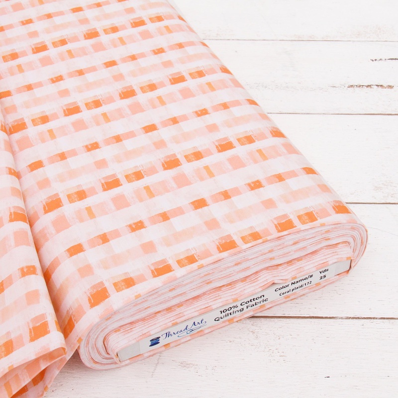 Premium Cotton Quilting Fabric Sold By The Yard – Vintage Threads Collection – Coral Plaid