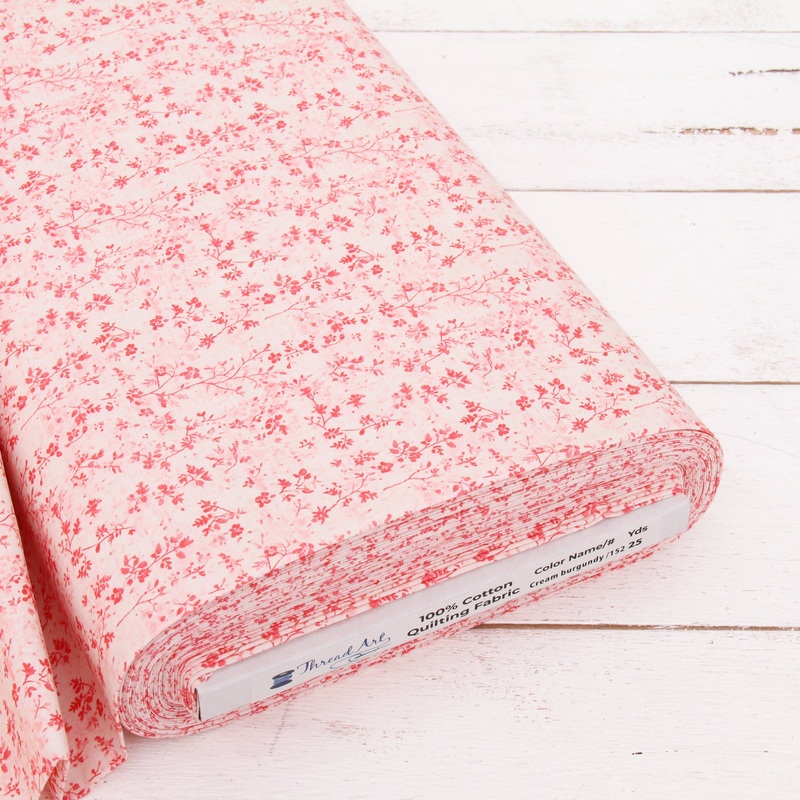 Premium Cotton Quilting Fabric Sold By The Yard – Vintage Threads Collection – Cream Burgundy Flower