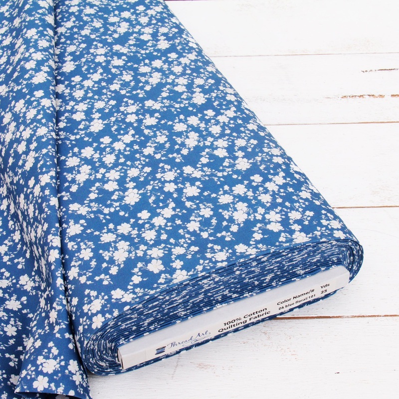 Premium Cotton Quilting Fabric Sold By The Yard – Vintage Threads Collection – Dark Blue Floral