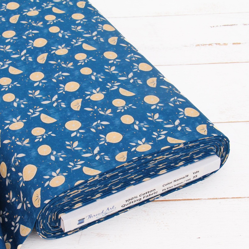 Premium Cotton Quilting Fabric Sold By The Yard – Vintage Threads Collection – Dark Blue Lemon