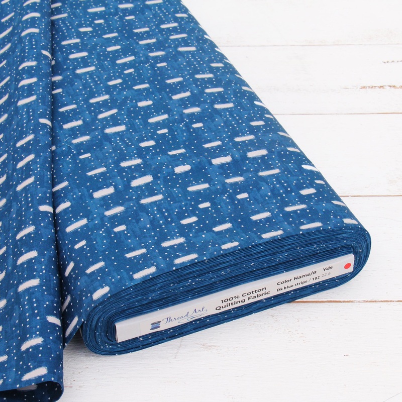 Premium Cotton Quilting Fabric Sold By The Yard – Vintage Threads Collection – Dark Blue Stripe