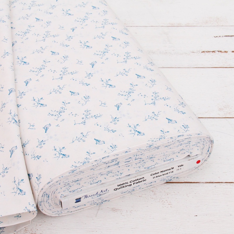 Premium Cotton Quilting Fabric Sold By The Yard – Vintage Threads Collection – Light Blue Bird