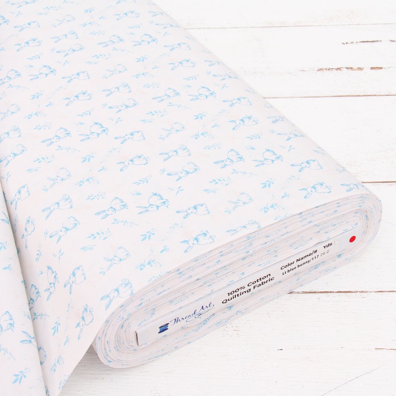 Premium Cotton Quilting Fabric Sold By The Yard – Vintage Threads Collection – Light Blue Bunnies