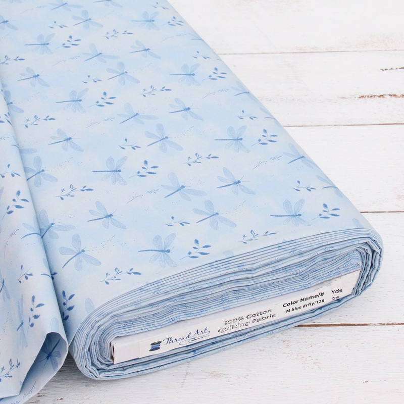 Premium Cotton Quilting Fabric Sold By The Yard – Vintage Threads Collection – Light Blue Dragonfly