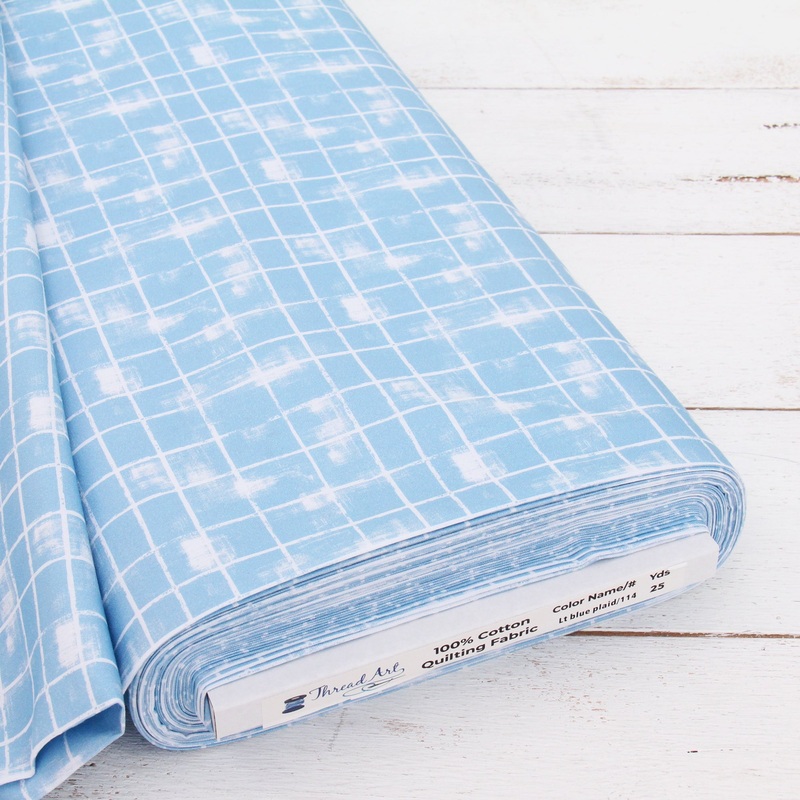 Premium Cotton Quilting Fabric Sold By The Yard – Vintage Threads Collection – Light Blue Plaid